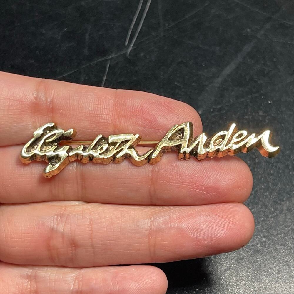 Vintage Elizabeth Arden Gold Tone Consultant Brooch Pin 2.75"